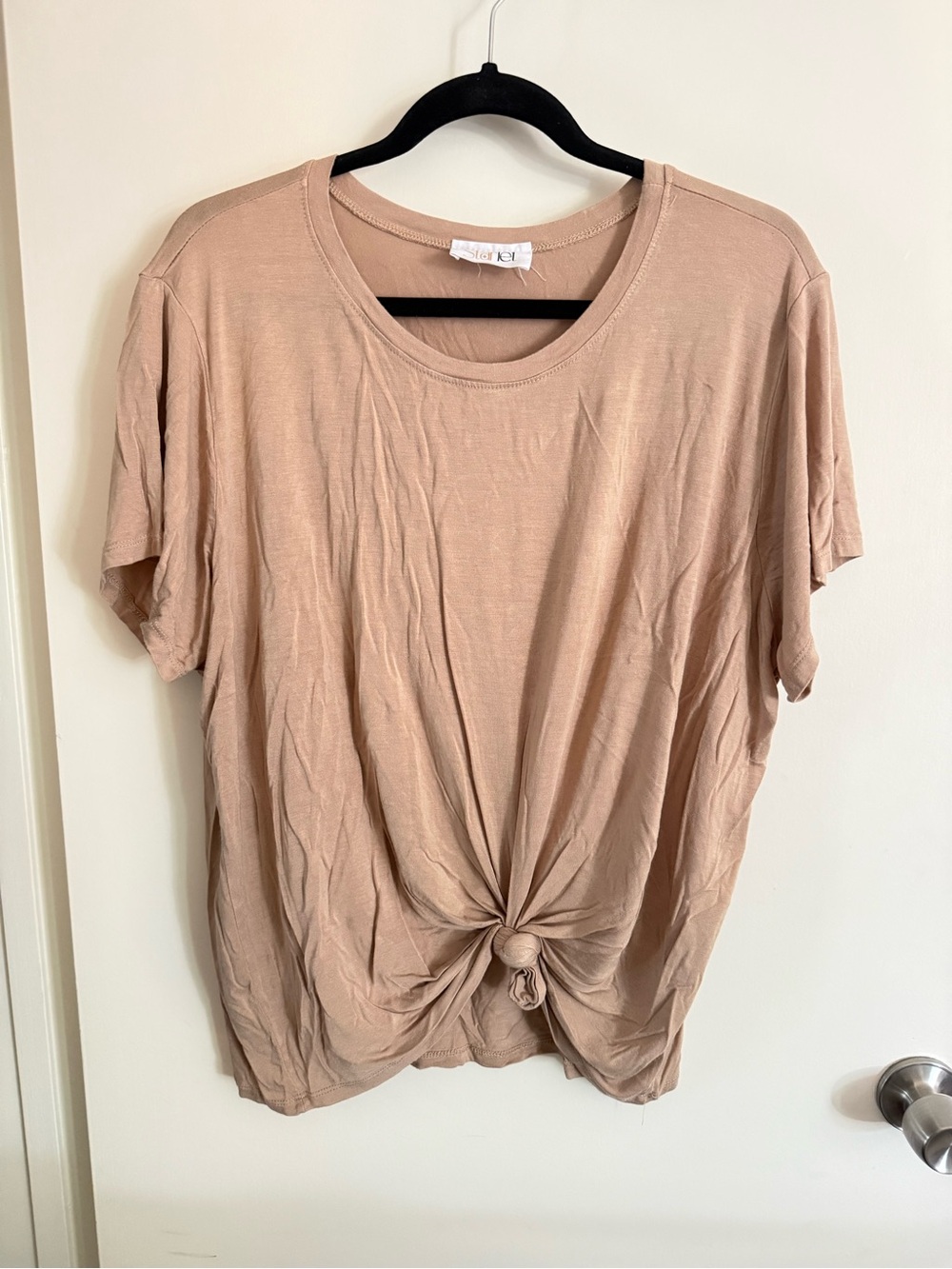 Knot Front Short Sleeve Tee - Beige
